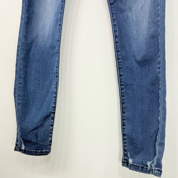 KanCan Estilo Blue Medium Wash Factory Frayed High Waist Button Skinny Jeans - Picture 5 of 16
